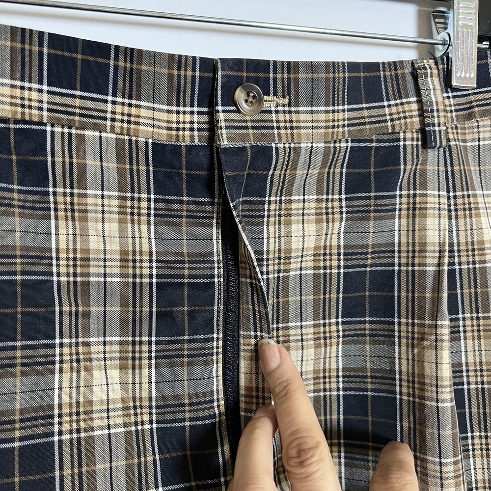 Mens Plaid Shorts Size 36 Brown Cotton Pleated Chino Preppy Classic Golf Casual - Picture 6 of 7